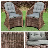 LebensWohnArt Gartenstuhl 2er Set Sessel BELLA rundes Polyrattan Natural-Brown Gartenstuhl