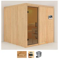 Sauna KARIBU "Rodin", beige (naturbelassen), Bio-Kombiofen, externe Steuerung, 9 kW, Saunen, 9-kW-Bio-Ofen mit externer Steuerung