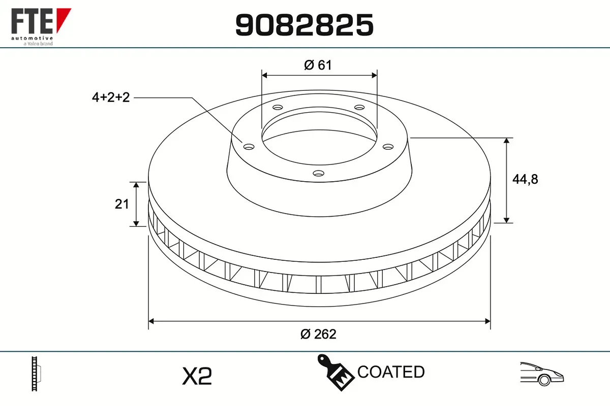 FTE Bremsscheibe 9082825 Vorderachse belüftet 262mm 21mm für HONDA