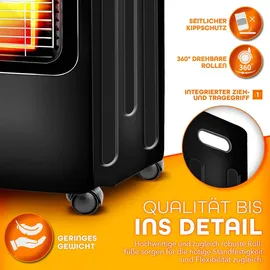 TRESKO TRESKO® 4200 Watt Gasheizer schwarz inkl. Gasdruckregler Gasschlauch + Abdeckung | Gasofen Gasheizofen Keramik mit 3 Stufen | Infrarot Gasheizger... - Schwarz