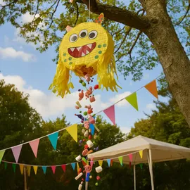 Relaxdays Pinata Monster HxBxT 35 x 34 x 9 cm Gelb