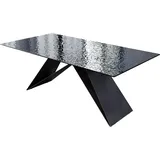 DeLife Esstisch Edge 200x100 Reliefglas Rauchschwarz 3D-Design V-Gestell Flachstahl Schwarz