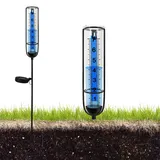 Regenmesser für den Außenbereich mit Licht, Regenmesser für Garten Frostsicher, Outdoor Regenmesser Glas Regenwassermesser, Wassermesser für Regenmesser, Solarenergie Regenmesser Glas für Garten
