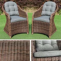 2er Set Sessel BELLA rundes Polyrattan Natural-Brown Gartensessel Armlehnsessel