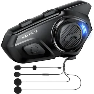 WAYXIN T2 Motorrad Headset mit Gegensprechanlage,Helm Kommunikationssystem für 2 Personen in Reichweite von 300m, mit Sprachassistent, Wasserdicht Freisprecheinrichtung,Musikanrufsteuerung(1pc)