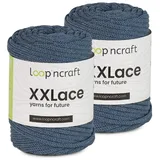 Makramee Garn 2er-Set Jeans Blau, Loopncraft, 2 X 4mm - 65m - 250g, Kettengarn, XXLace Garn, Recycling Garn