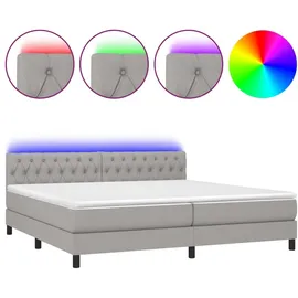 vidaXL Boxspringbett mit Matratze & LED Hellgrau 200x200 cm Stoff