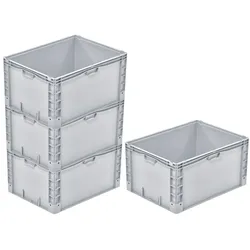 PROREGAL 4x Euro-Norm Großbehälter | HxBxT 42x60x80cm | 168 Liter | Verstärkter Boden | Grau  | Eurobehälter