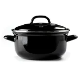 B&K BK Indigo Holländisches Erbe Runde Deutsche Emaillierte Kasserolle mit Deckel mit PFAS-Freier Keramischer Antihaftbeschichtung, 24 cm/4,2 Liter, Induktion, Spülmaschinenfest, Backofenfest, Schwarz