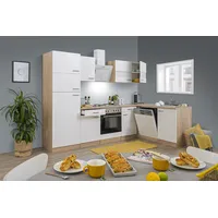 Respekta Winkelküche Merle L-Form 280 x 172 cm E-Geräte Edelstahlkochfeld weiß/eiche sägerau nachbildung