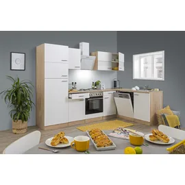 Respekta Winkelküche Merle L-Form 280 x 172 cm E-Geräte Edelstahlkochfeld weiß/eiche sägerau nachbildung