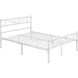Yaheetech Bettrahmen Metallbett Gästebett Bettgestell aus Metall, Modern Jugendbett mit Lattenrost, für Schlafzimmer Gästezimmer 140 x 200 cm/Weiß