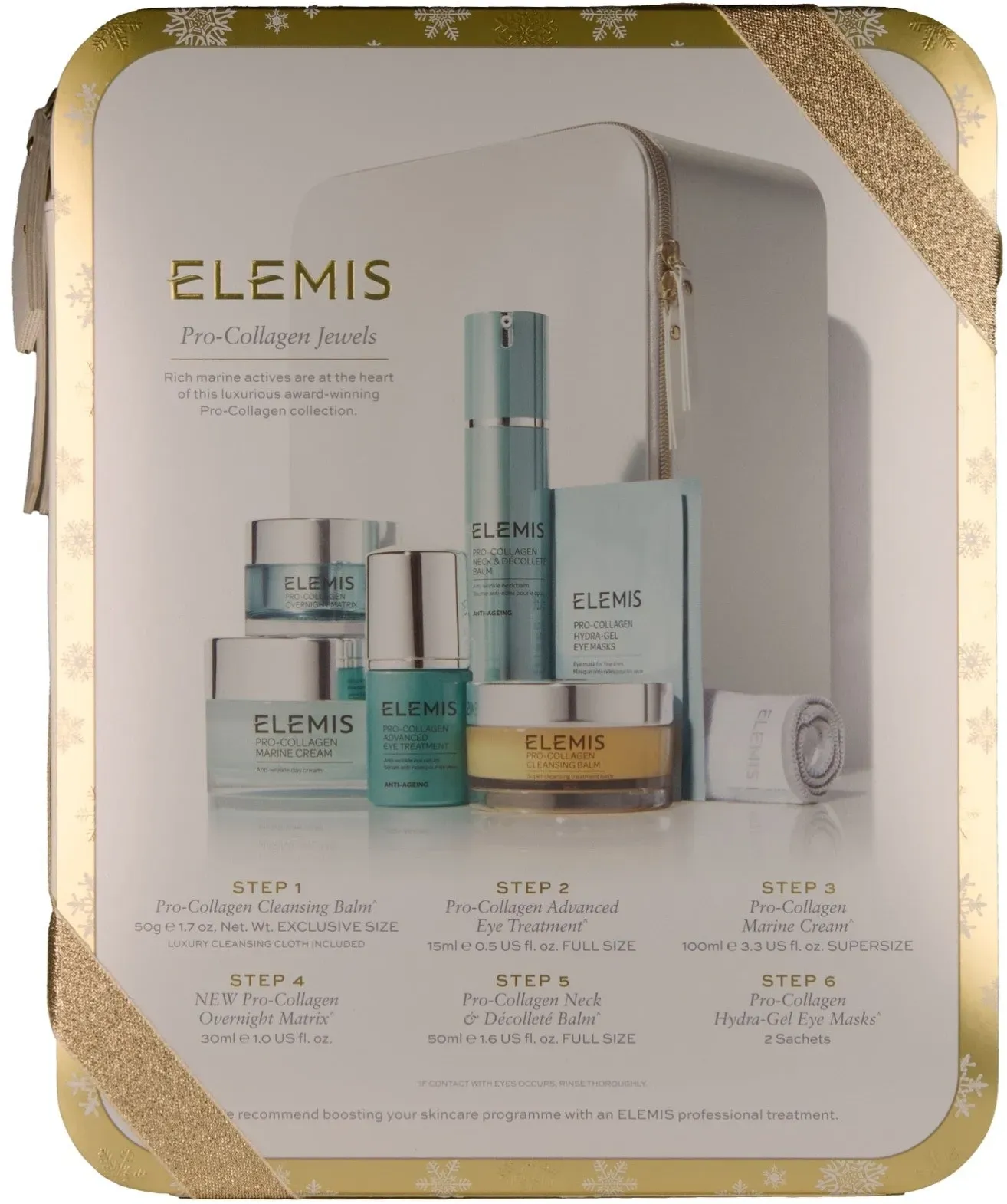 Elemis Pro-Collagen Jewels Set (Balsam 50 g + 50 ml, Behandlung 15 ml, Creme 100 ml + 30 ml, Maske 2 Stück, Reinigungstuch, Geschenkbox)