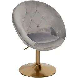 KADIMA DESIGN Loungesessel Samt Grau / Gold Design Drehstuhl, Clubsessel Polsterstuhl mit Rückenlehne, Drehsessel Cocktailsessel Lounge, Sessel mit