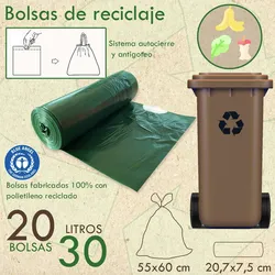 Alfapac - Pack mit 45 Rollen von 20 Müllbeuteln, hergestellt aus 100% recycelten Materialien, 30L 55x60 cm Fassungsvermögen (insgesamt 900 Müllbeutel)