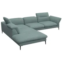 FLEXLUX Ecksofa Salino, Funktionssofa mit Ottomane, Relaxsofa, Ecksofa, Sofa mit Arm- und Kopfteil-Verstellungen, Kaltschaum & Stahl-Wellen blau