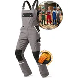 TMG INTERNATIONAL Textile Management Group TMG® | Lange Arbeitslatzhose Herren, Graue Latzhose mit Kniepolstertaschen aus Cordura, viel Stauraum, robust | 46 - 46