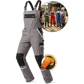 TMG INTERNATIONAL Textile Management Group TMG® | Lange Arbeitslatzhose Herren, Graue Latzhose mit Kniepolstertaschen aus Cordura, viel Stauraum, robust | 46 - 46