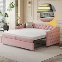 Ball & Cast Schlafsofa (90/180x200cm) mit USB-Anschluss und Weicher Kantenschutz, Klassische Knopf-Design, Einfach & Zeitsparend Montierbar, Ausziehbar - Leinenstoff, Rosa