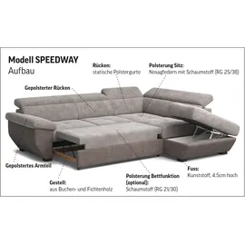 Cotta Ecksofa »Speedway L-Form« mit Kopfteilverstellung, wahlweise mit Bettfunktion & Bettkasten