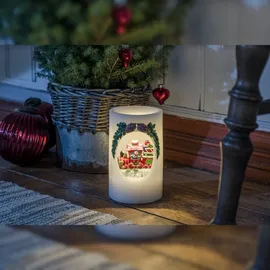 Konstsmide LED Echtwachskerze Schneemann mit Zug 16 cm weiß