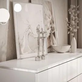 lookway Kommode Aurora Silver 4S1D Weiß Hochglanz, Holzwerkstoff, Uni, 4 Schubladen, Rechteckig, 140x76x40 cm, Wohnzimmer, Wohnwände, Hängeelemente