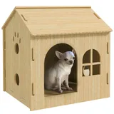 PawHut Hundehütte mit Fenster, Katzenhaus mit niedliches Pfoten-Design Indoor,