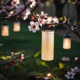 Marrakesch Orient & Mediterran Interior Marrakesch 2er Set Solarlaternen Solarlampen für außen mit Henkel aus Metall 30cm Groß | Boho Deko Outdoor Solar LED Laterne Wetterfest Swann Weiss IP65 Wasserdicht als Gartendeko im Garten