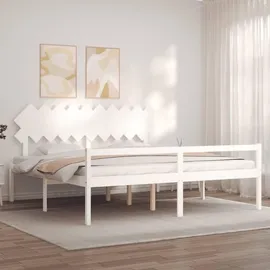 vidaXL Seniorenbett mit Kopfteil 200x200 cm Weiß Massivholz