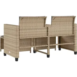 vidaXL Gartensofa 2-Sitzer mit Tisch und Hockern Beige Poly Rattan