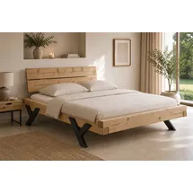 Home Affaire Massivholzbett HOME AFFAIRE "Ultima Balkenbett Doppelbett, Füße aus Metall in Y-Form", braun (fichte), B:198cm H:88cm L:228cm, Betten, Massivholzbett, FSC-zertifizierte Wildeiche oder Fichte, viele Breiten zur Auswahl