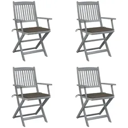 vidaXL 4x Akazienholz Massiv Gartenstuhl Klappbar mit Sitzkissen Armlehnen Klappstuhl Essstuhl Stuhl Stühle Holzstühle Gartenstühle Holzstuhl