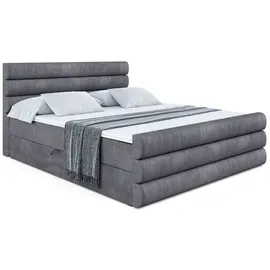 altdecor Boxspringbett mit Fußteil, H4 Matratze und Topper - 160x200 cm - CELESTIA-Z - Dunkelgrau Samt - Polsterbett mit Bettkasten und Lattenrost... - Dunkelgrau