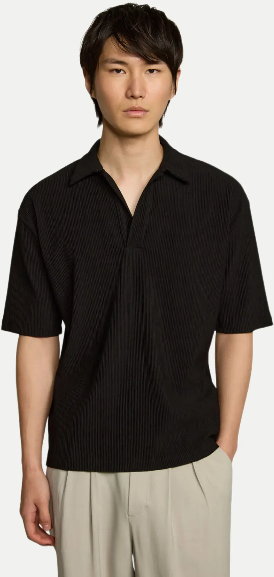 Plissé Poloshirt Frimunt Schwarz L