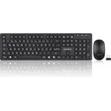 Perixx PERIDUO-717 DE Tastatur und Maus Set, große Buchstaben, schnurlos, - Schwarz,