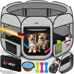 LOVPET® Welpenlaufstall Tierlaufstall Faltbar für Kleintiere Hunde, Katzen Inkl. Hundenapf Hundelaufstall Freigehege Oxfordgewebe Pop-up System Indoor & Outdoor