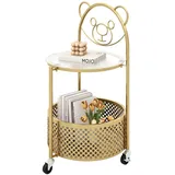 Costway Beistelltisch Glas mit Rollen, 2-Stufiger Glastisch Rund Gold