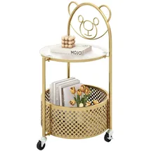 Costway Beistelltisch Glas mit Rollen, 2-Stufiger Glastisch Rund Gold