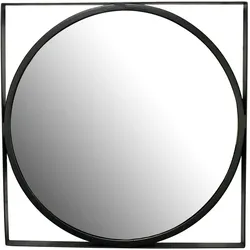 KADIMA DESIGN Wandspiegel 54x54 cm Metall Design Hängespiegel Schwarz, Eisen Dekospiegel Rund mit quadratischem Rahmen, Spiegel Wand Klein, Flurspiegel