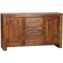 Kadima Design Elegantes Sideboard Sheesham, 3 Schubladen, 2 Türen, Landhaus-Stil. 118x40x70 cm