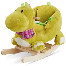 Tectake Schaukeltier Dinosaurier, hochwertiges Design, mit Soundeffekt, hohe, umlaufende Rückenlehne, massive Holzkufen, ab 12 Monaten geeignet