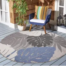 Sanat Teppich Floral Outdoor, rund, Höhe: 6 mm, In- und Outdoor geeignet, florales Design, Balkon, Terasse beige Ø 150 cm x 6 mm