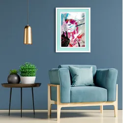 Bild mit Rahmen QUEENCE "Karl Lagerferld", blau (farbe rahmen: weiß, farbe bild(er): türkis), B:30cm H:40cm T:2cm, Acrylglas, Holz, Bilder, Poster mit buntem Acrylglas Passepartout