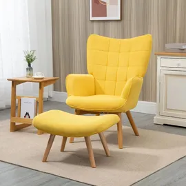 Homcom Ohrensessel Cord 80 x 99 x 80 cm Gelb mit Hocker
