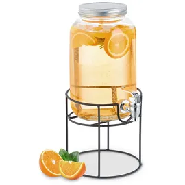 Relaxdays Getränkespender mit Ständer, Zapfhahn & Deckel, 3,3 Liter, Glas, Wasserspender, Limonadenspender, transparent