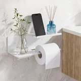SAYAYO Toilettenpapierhalter mit Ablage zum Kleben oder Bohren, 2 in 1 Klopapierhalter ohne Bohren WC Papier Halterung für Badezimmer, Küche, Toilette, Weiß