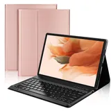 AVNICUD Tastatur Hülle für Samsung Galaxy Tab S8+/S7 FE/S7+12,4 Zoll,QWERTZ Deutsch Bluetooth Tastatur Hülle für Samsung Tab S8 Plus/S7 Plus,Rosé Gold