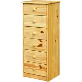 Möbilia Kommode | 6 Schubladen | Kiefer-Holz massiv | B 43 x T 35 x H 106 cm | natur-lackiert | 19020002 | Serie KOMMODE