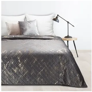 Design91 Tagesdecke Mikrofaser Sommerdecke Bettüberwurf Goldendes Muster, Karomuster Überwurf Glamour Marmor grau 220 cm x 240 cm