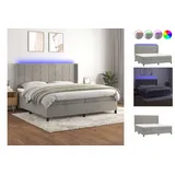 vidaXL Boxspringbett mit Matratze & LED Hellgrau 200x200 cm Samt